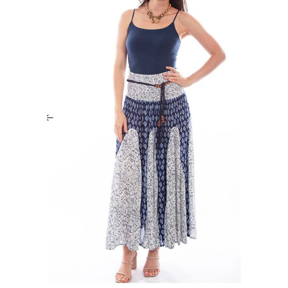 VTG Scully Floral Smocked Pull-on Maxi Skirt Womens Small Blue White Cottagecore - Picture 1 of 8
